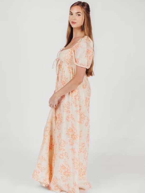 Worth Collective Dresses & Skirts - 100% Cotton Light Peach Floral Maxi Dress with Tie-Front - Bump friendly